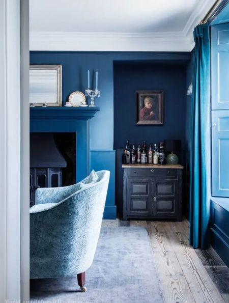 Monochromatic Blue Tone On Tone Living Room